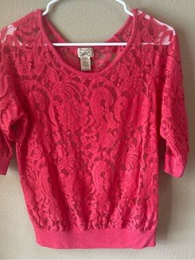 Hot Pink Floral Lace Short Sleeve Top Size M